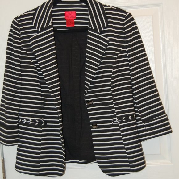 Christine V Black & White Striped 2 Button Women's Jacket Size Medium - Picture 4 of 10